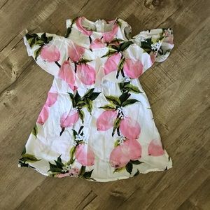 KIDS pink fruit cold shoulder dress